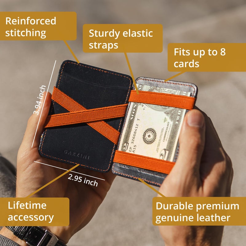 GARZINI Magic Wallet for Men | Slim Leather Wallet with RFID Blocking | Minimalist Front Pocket Wallet | Holds 8 Cards + Cash | Handcrafted Gift-Ready Design, Carbon - Image 3